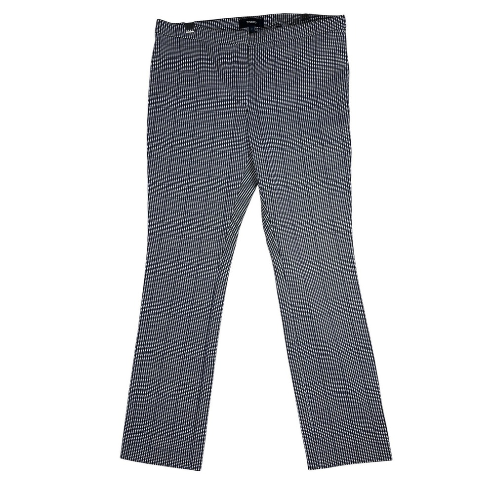 Theory Womens Black White Micro Check Slim Dress Pants Size 2 Made in USA